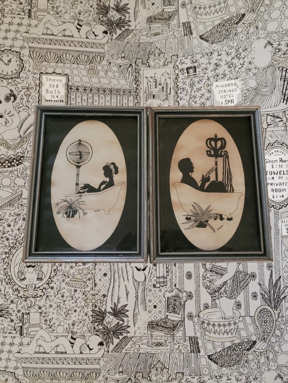 Framed Black & White Silhouette Bathroom Art Pair